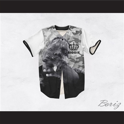 The Notorious B.I.G. 21 Gray Camouflage Crown Design Baseball Jersey