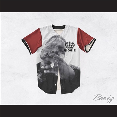 The Notorious B.I.G. 21 Maroon Sleeve Crown Design Baseball Jersey