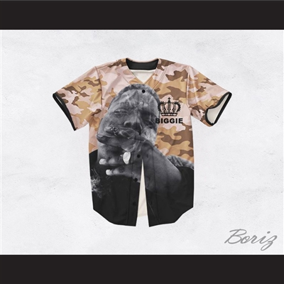 The Notorious B.I.G. 21 Tan Camouflage Crown Design Baseball Jersey