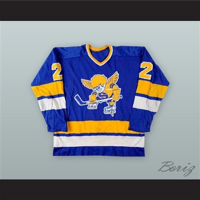 Bill Butters 2 Minnesota Fighting Saints Blue Hockey Jersey