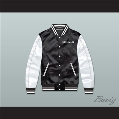 Birdmen Tournament Shoot Out Black/ White Varsity Letterman Satin Bomber Jacket