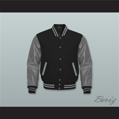Black Wool and Gray Lab Leather Varsity Letterman Jacket