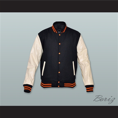 Black Wool and White Lab Leather Varsity Letterman Jacket