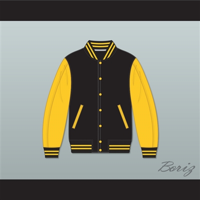 Black and Gold Varsity Letterman Jacket-Style Sweatshirt