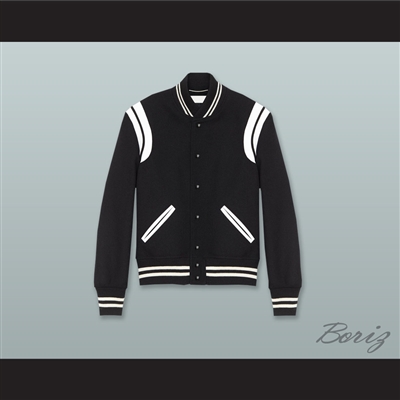 Black and White Varsity Letterman Jacket-Style Sweatshirt 2