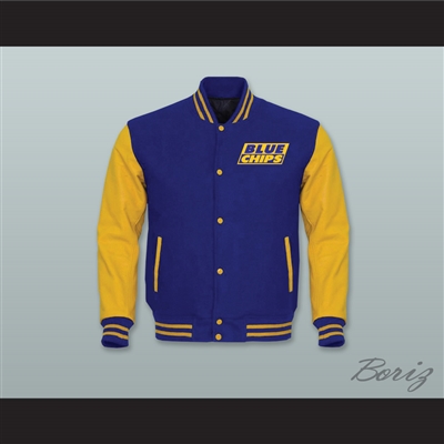 Blue Chips Royal Blue Wool and Yellow Gold Lab Leather Varsity Letterman Jacket