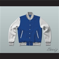 Blue, Gray and White Varsity Letterman Jacket-Style Sweatshirt
