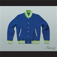 Blue, Lime Green, and White Varsity Letterman Jacket-Style Sweatshirt
