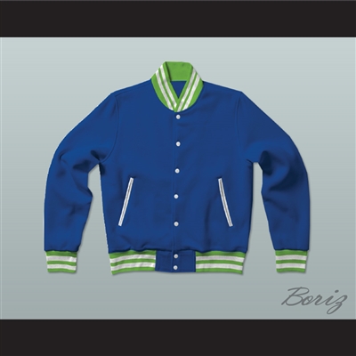 Blue, Lime Green, and White Varsity Letterman Jacket-Style Sweatshirt