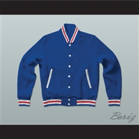 Blue, White, and Red Varsity Letterman Jacket-Style Sweatshirt