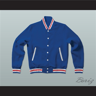 Blue, White, and Red Varsity Letterman Jacket-Style Sweatshirt