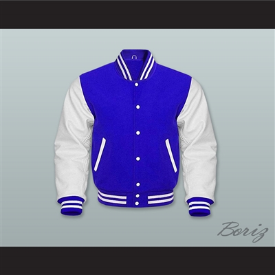 Blue Wool and White Lab Leather Varsity Letterman Jacket