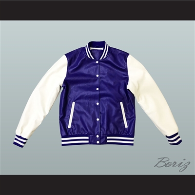 Blue and White Lab Leather Varsity Letterman Jacket