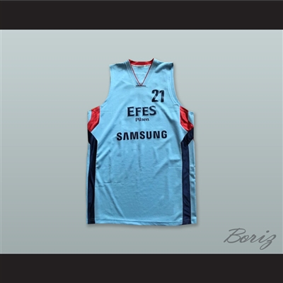 Bostjan Nachbar 21 Anadolu Efes SK Istanbul Turkey Light Blue Basketball Jersey