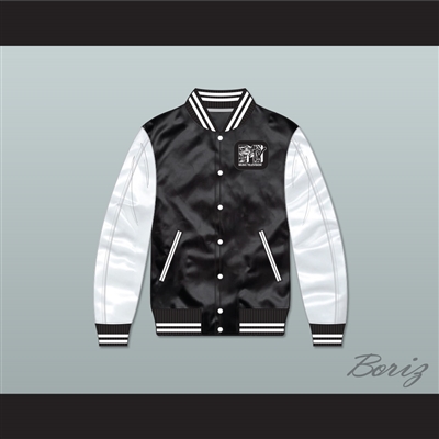 Bricklayers Basketball 3rd Annual Rock N' Jock B-Ball Jam Black/ White Varsity Letterman Satin Bomber Jacket
