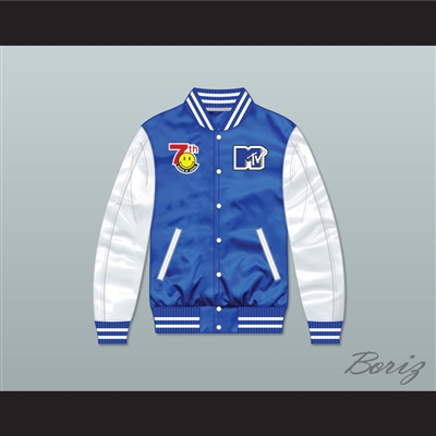 Bricklayers Basketball 7th Annual Rock N' Jock B-Ball Jam 1997 Blue/ White Varsity Letterman Satin Bomber Jacket