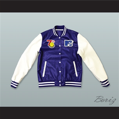 Bricklayers Basketball 7th Annual Rock N' Jock B-Ball Jam 1997 Blue and White Lab Leather Varsity Letterman Jacket