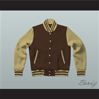Brown and Tan Varsity Letterman Jacket-Style Sweatshirt