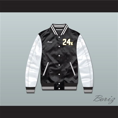 Bruno Mars 24K Hooligans Black/ White Varsity Letterman Satin Bomber Jacket 1