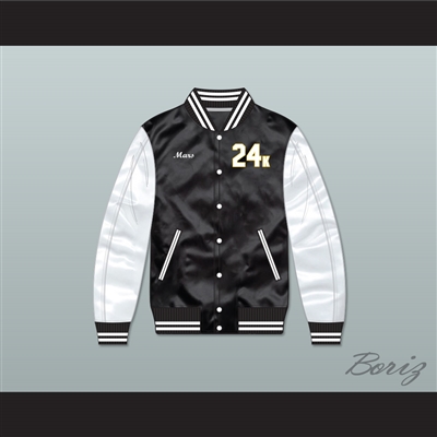 Bruno Mars 24K Hooligans Black/ White Varsity Letterman Satin Bomber Jacket 2