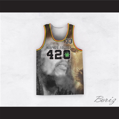 Bob Marley 33 420 Buffalo Soldier Portrait with Lion Basketball Jersey