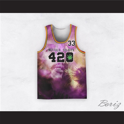 Bob Marley 33 420 Buffalo Soldier Purple Portrait with Lion Basketball Jersey