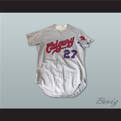Calgary Cannons 27 Gray Button Down Baseball Jersey