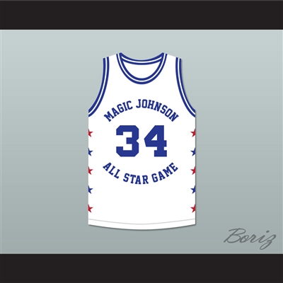 Charles Barkley 34 Magic Johnson All Star Game White Basketball Jersey 1986 Midsummer Night's Magic Charity Event
