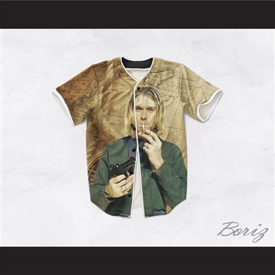 Kurt Cobain 20 Smoking Pistol Map Design Baseball Jersey