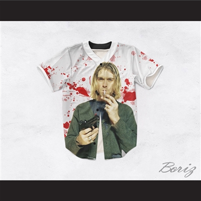 Kurt Cobain 20 Smoking Pistol Blood Stains Design Baseball Jersey
