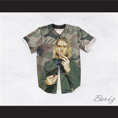 Kurt Cobain 20 Smoking Pistol Camouflage Baseball Jersey