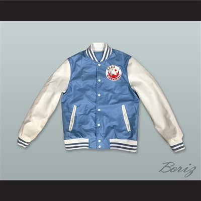 Cornwall Aces Light Blue and White Lab Leather Varsity Letterman Jacket