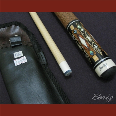 Boriz Billiards Brown Snake Skin Leather Grip Pool Cue Stick Original Inlay Artwork