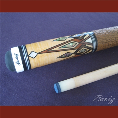 Boriz Billiards Brown Snake Skin Leather Grip Pool Cue Stick Original Inlay Artwork