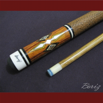 Boriz Billiards Brown Snake Skin Leather Grip Pool Cue Stick Original Inlay Artwork