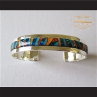 P Middleton Geometric Micro Inlay Cuff Bracelet Sterling Silver .925