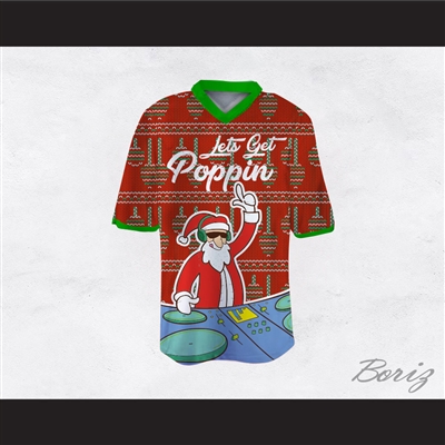 DJ Santa Claus Let's Get Poppin Ugly Christmas Sweater Print Red Football Jersey