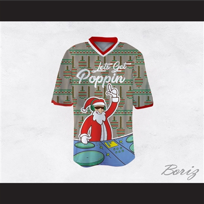 DJ Santa Claus Let's Get Poppin Ugly Christmas Sweater Print Gray Football Jersey