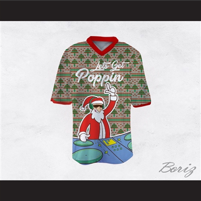 DJ Santa Claus Let's Get Poppin Ugly Christmas Tree Sweater Print Gray Football Jersey