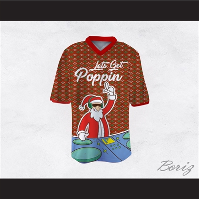 DJ Santa Claus Let's Get Poppin Ugly Christmas Sweater Dye Sub Print Red Football Jersey