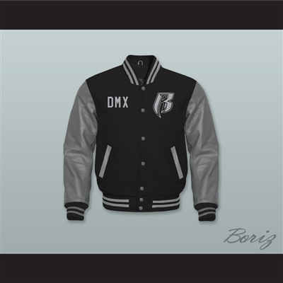 DMX Rough Ryders NYC Black Wool and Gray Lab Leather Varsity Letterman Jacket
