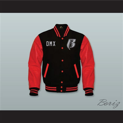 DMX Rough Ryders NYC Black Wool and Red Lab Leather Varsity Letterman Jacket