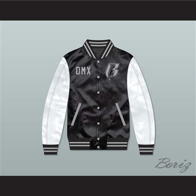DMX Ruff Ryders Black and White Varsity Letterman Satin Bomber Jacket