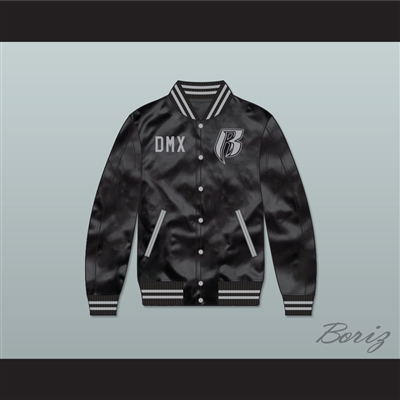DMX Ruff Ryders Black Varsity Letterman Satin Bomber Jacket