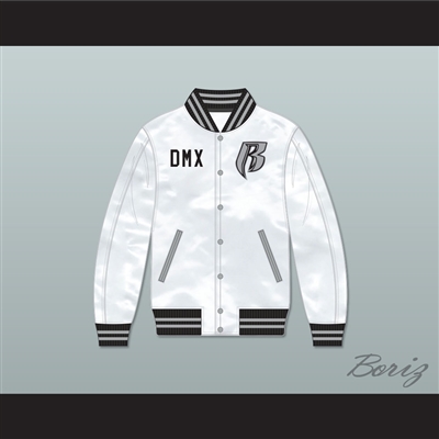 DMX Ruff Ryders White Varsity Letterman Satin Bomber Jacket