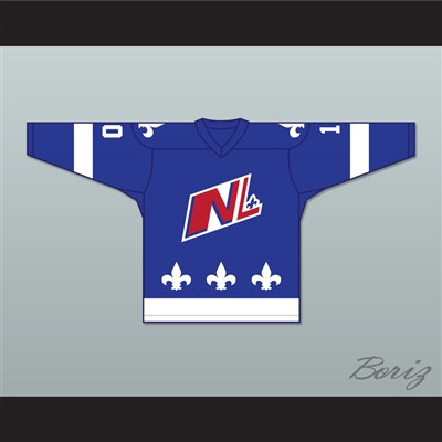 Danny Bouchard 10 Le National de Quebec Blue Hockey Jersey- Lance et compte (He Shoots, He Scores)