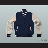 Dark Blue and Cream Varsity Letterman Jacket-Style Sweatshirt