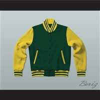 Dark Green and Yellow Varsity Letterman Jacket-Style Sweatshirt