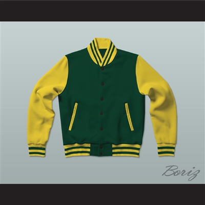 Dark Green and Yellow Varsity Letterman Jacket-Style Sweatshirt