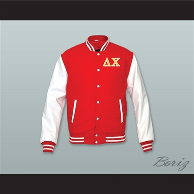 Delta Chi Fraternity Red Wool and White Lab Leather Varsity Letterman Jacket